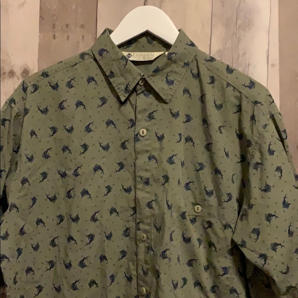 Columbia Olive Green & Navy Blue Sailfish Shirt L - Picture 2 of 7